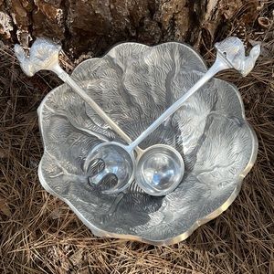 Large IHI Metal Bowl and Serving Utensils from India